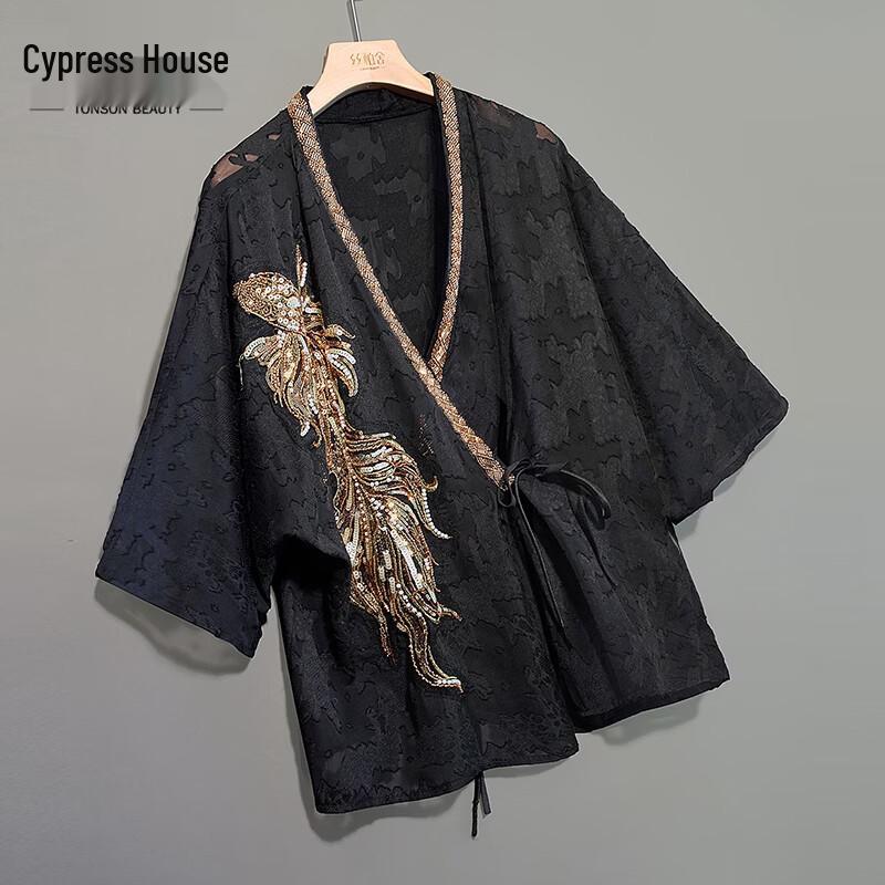 Women s New Chinese Style V-Neck Tie-Front Short Sleeve Loose Blouse S