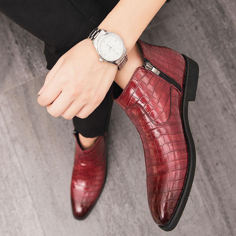 Large size zipper casual leather boots high top personalized polished Chelsea boots men's pointed British dress leather shoes