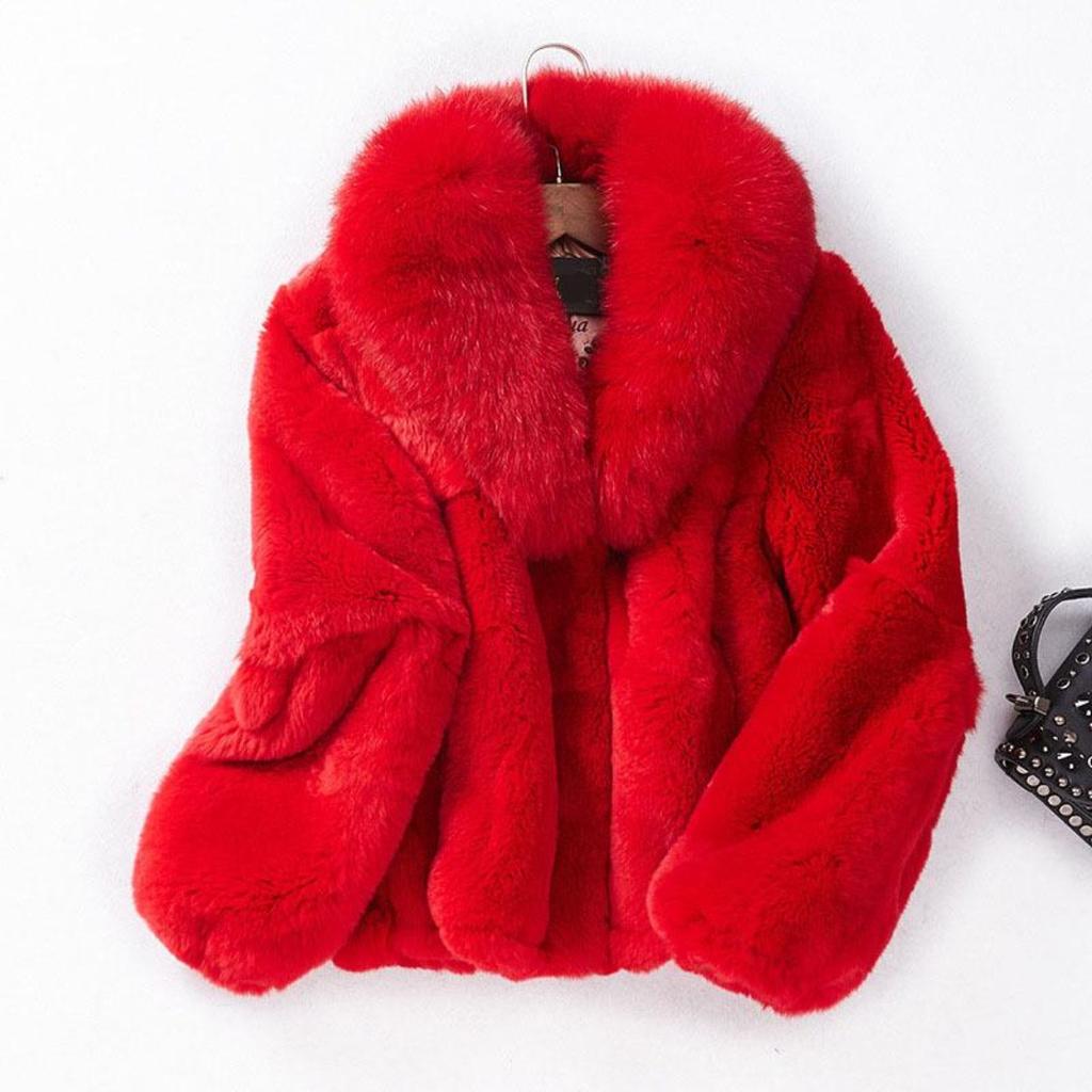 Big Fur Collar Faux Fur Jacket Women Winter Plush Coat Female Long Sleeve Fluffy Jacket Fashion Overcoat