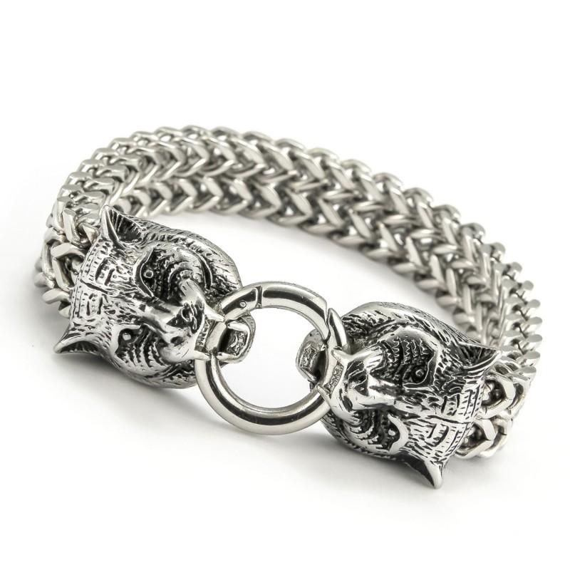 Mens Titanium Steel Leopard Charm Bracelet Punk Style Geometric Design Polished Finish Adjustable 22cm