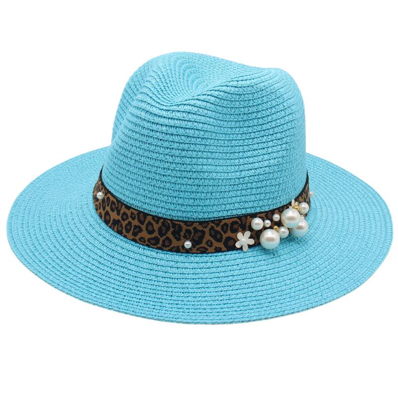 Spring And Summer 2022 New Panama Straw Hat Leopard Print Pearl Top Hat Men And Women Elegant Foldable Jazz Hat