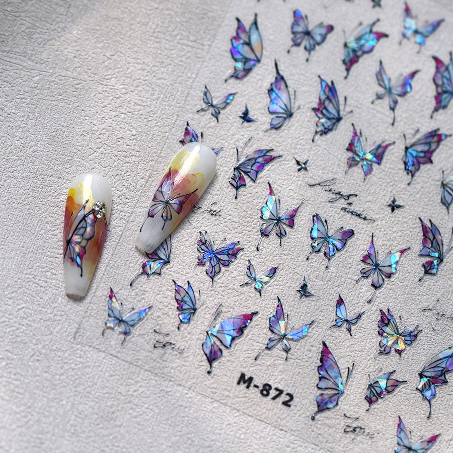 TENSOR Elegant Butterfly Ice Transparent Nail Art Stickers - Aurora Crushed Glass Effect (Model M-871)