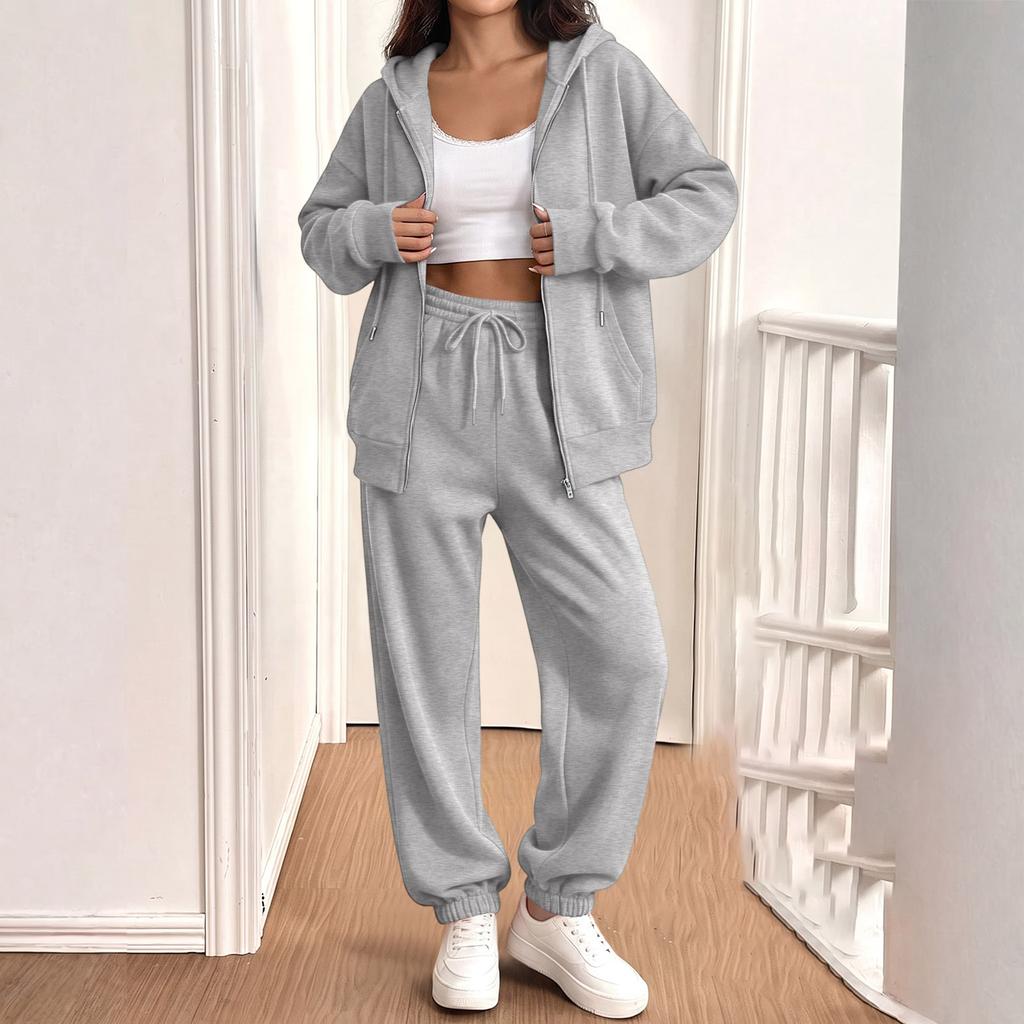 Women's Casual Sweatshirt Jacket and Jogger 2 Piece Set for Fall Winter Wear