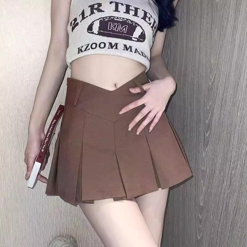 Summer Sexy Pure Desire Style V Waist Pleated Skirt High Waisted Slimming Academic Style Anti Exposure Skirt Trousers Short Skirt