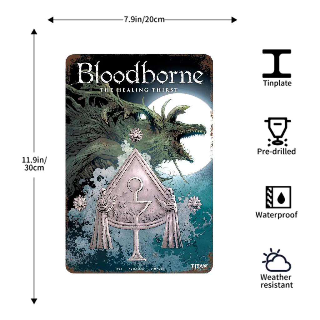 Bloodborne Video Game Metal Decor Poster Vintage Tin Sign Metal Sign Decorative Plaque for Pub Bar Man Cave Club Wall Decoration