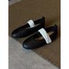 Schafsleder Koreanische Version von Retro-Farbblock Mary Janes Damenklettverschluss Leichtmündige Einzelne Schuhe Sanfte runde Spitze Flache Ballerinas