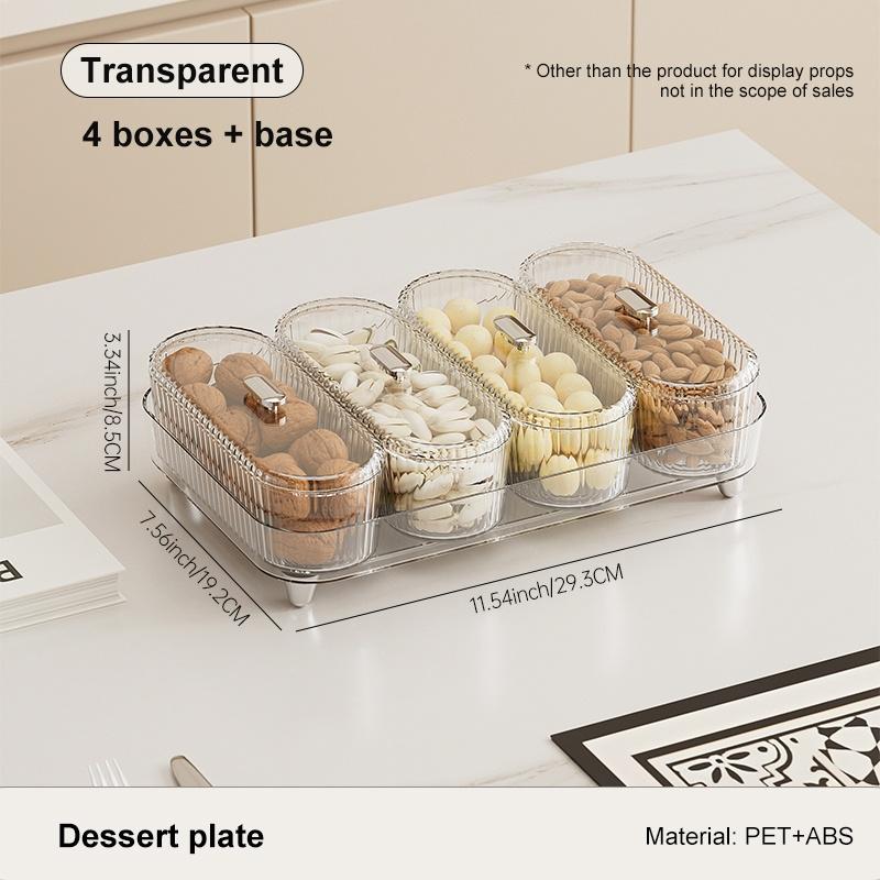 

4-в-1 набор пластиковых тарелок для закусок с подносом, контейнер для конфет, орехов, фруктов с прозрачной крышкой, посуда для домашней вечеринки и закусок