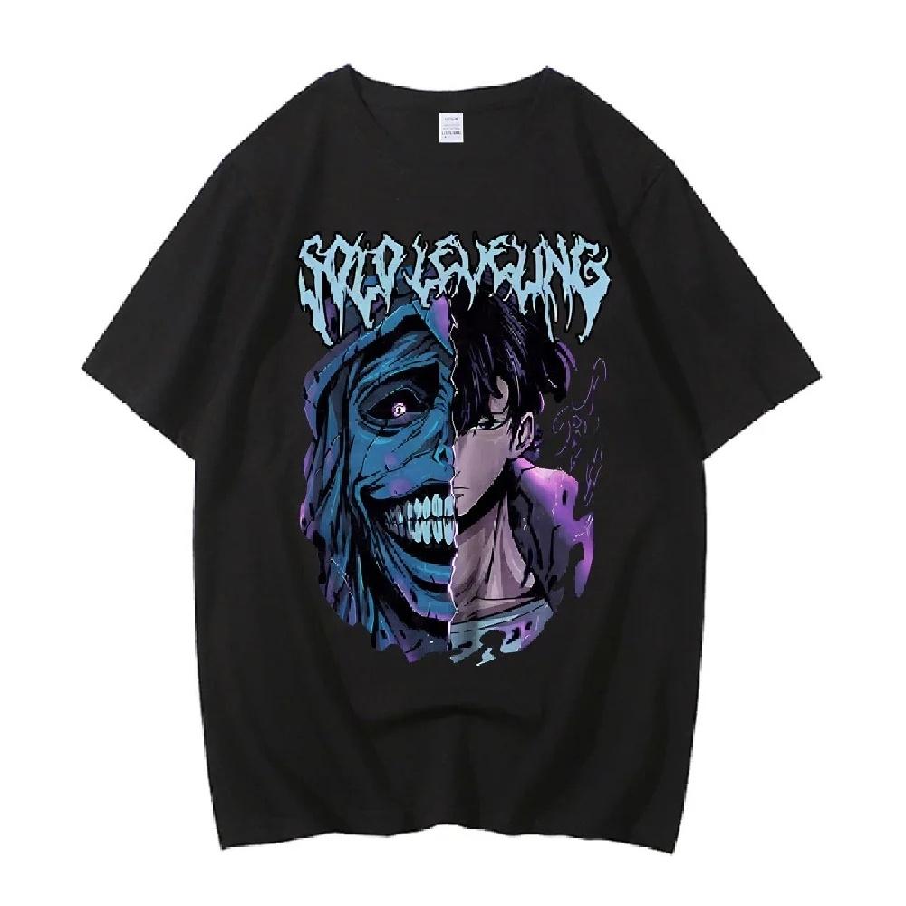 2025 New anime Solo Leveling with printed pattern Fashion Pure cotton short sleeve trend casual men's T shirt leveling2