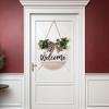 Eucalyptus Welcome Graceful Sign With Chic Black And White Plaid Bow For Decor Seasonal