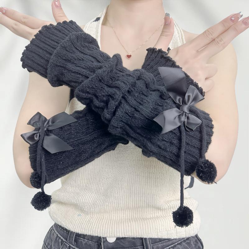 New Year Christmas Gift Red Knitted Arm Sleeves Girls Warm Sweet Fingerless Gloves