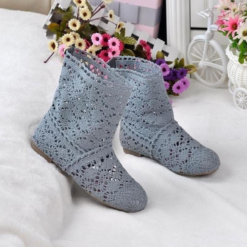New Spring and Autumn Flat Heel Short Boots Hollow Boots Flat Single Boots Martin Boots Net Boots Hole Shoes Short Women's Boots