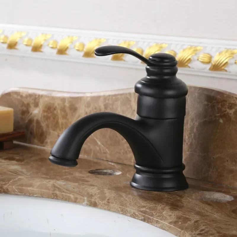 

Black Faucet Bathroom Hot and Cold Tap Antique Brass Retro Basin Sink Mixer Taps Deck Mounted Vintage Bathroom Sink Faucet