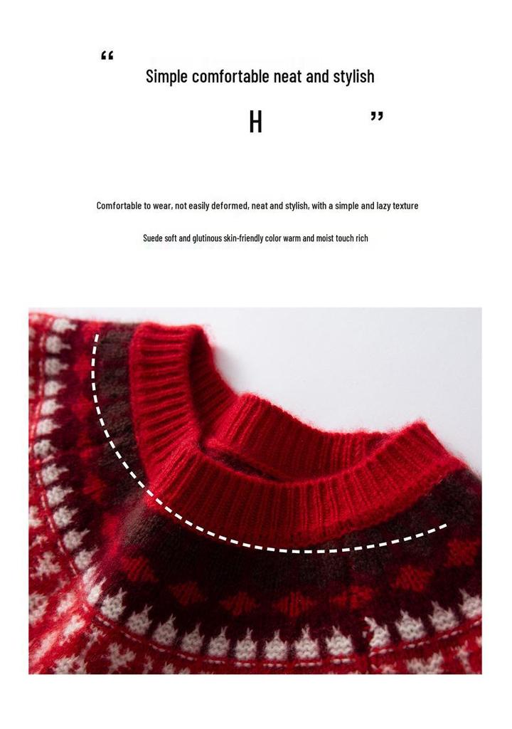 2025 Autumn/Winter Women's Fair Isle Cashmere Knit Sweater: Thick, Loose, Round Neck, Long Sleeve Base Layer.
