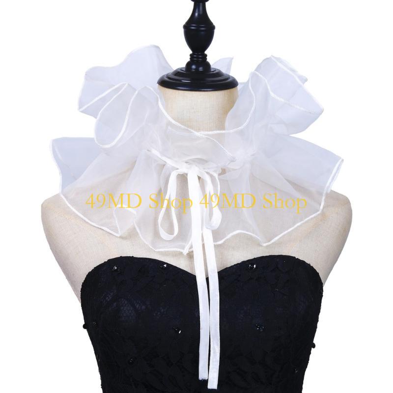 49MD Tie Collar Cosplay Ruffled Elizabethan Wrist Cuffs Medieval Cosplay Drama Play Decorative Shirt Dress Collar
