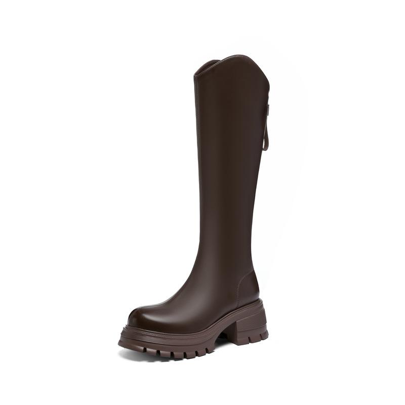 Long boots women's new autumn thick-soled small man v-mouth brown, but knee-high thick-leg knight boots