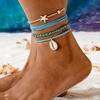 Bohemian Starfish Shell Colored Rice Bead Anklet Set, Beach Wind Starfish Beaded Feet Decoration Women