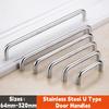 64mm-320mm Solid Stainless Steel U Type Cabinet Handles Drawer Door Knobs Pulls Furniture Wardrobe Cupboard Doors Bar Handles