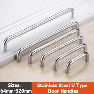 64mm-320mm Solid Stainless Steel U Type Cabinet Handles Drawer Door Knobs Pulls Furniture Wardrobe Cupboard Doors Bar Handles