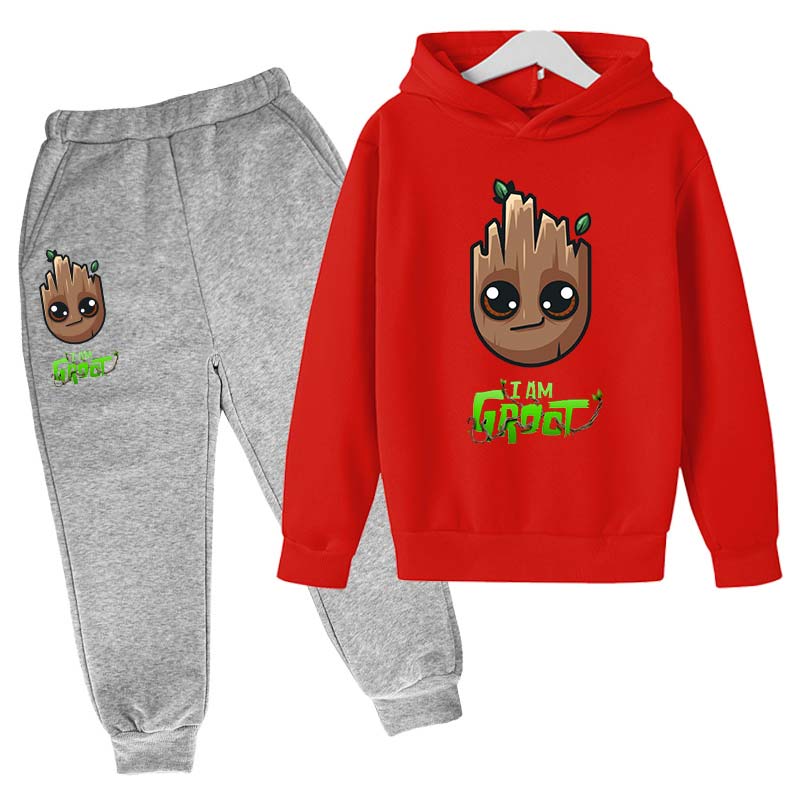 Marvel Hoodies for Boys Girls Cartoon Groot Hooded Pant Set Kids Cosplay Anime Pullover Sweatshirt Children Clothes 4-14Y
