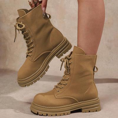 Modische lässige Khaki-Stiefeletten mit dicker Sohle 2025 Winter Schnür-Damen-Kampfstiefel mit Plateau Rutschfeste Wanderschuhe für Damen