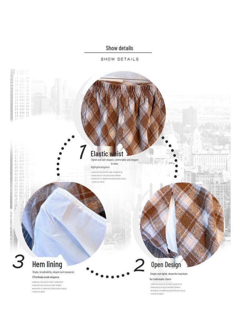 2025 Winter Plus Size Retro Plaid Midi Skirt - Thick Wool for 130-320 Jin