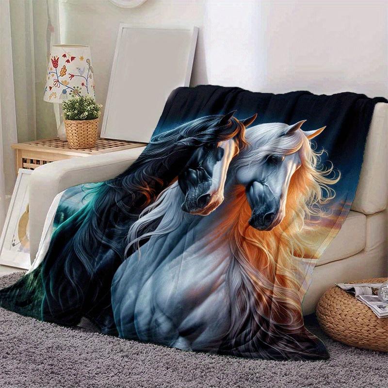 1pc Horse Printing Lightweight Flannel Blanket, Comfortable and Warm Blanket, for Camping Sofa Bed and Couch Office, Gift