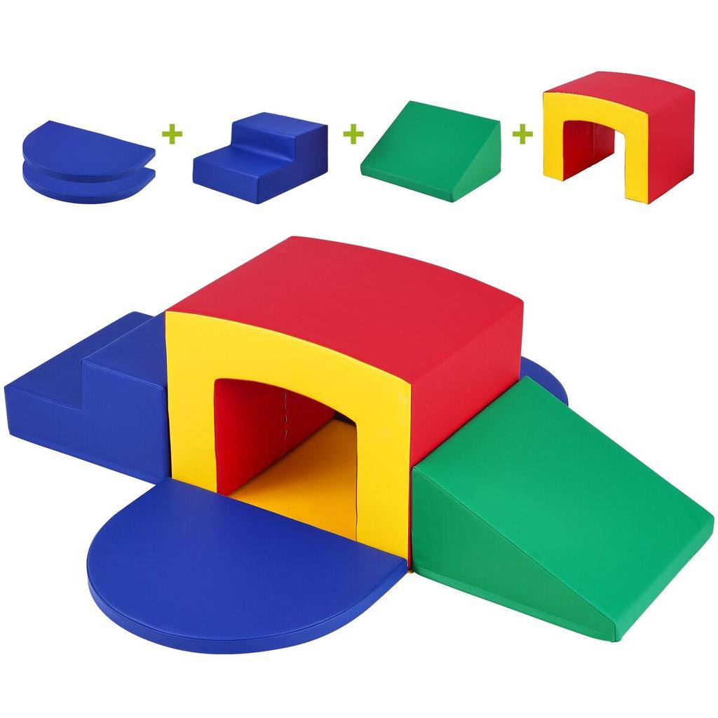 Toddler Climbing Toys Indoor, 5 Piece Climb, Crawl and Tunnel Soft Play Equipment, Foam Climbing Toys, Kids Tunnel Maze with Stairs and Ramp,Indoor