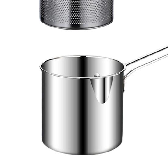 Portable Oil Fryer Deep Pot with Removable Frying Basket, Durable Stainless Steel Compact Filter Kitchen Saving Pot, No Spill for French Fries