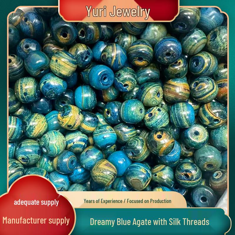 Dreamy Blue Silk-Wrapped Agate Beads, 12x13mm DIY Handmade Accessories 12x13mm