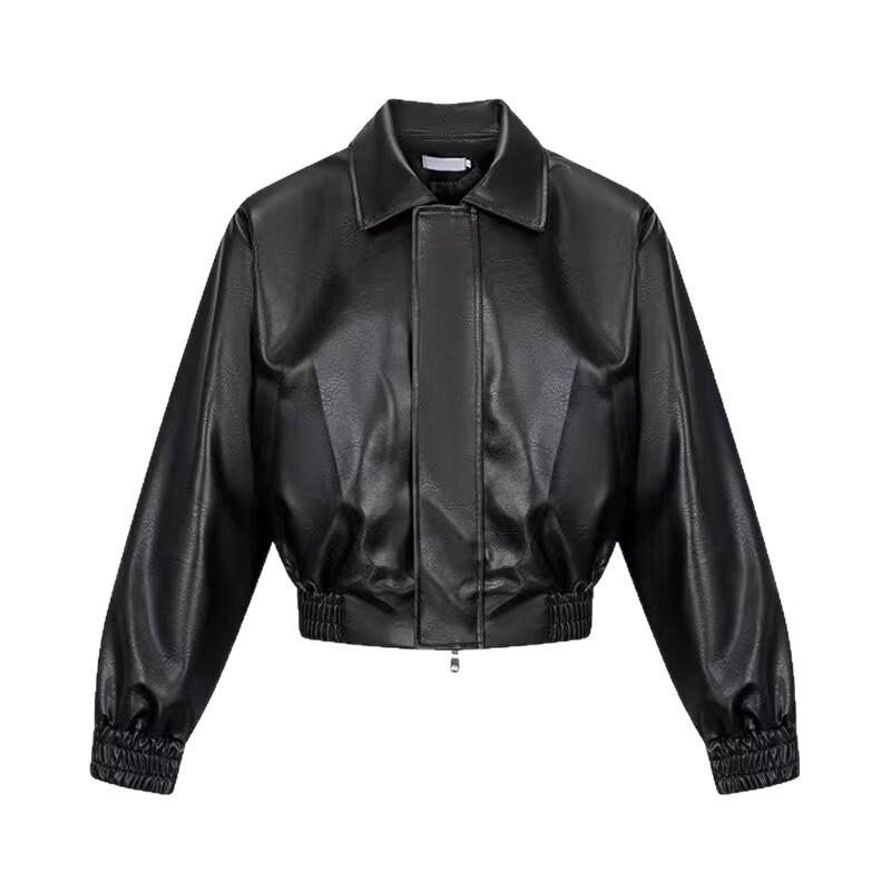 Men's Retro PU Leather Jacket with Padded Shoulders - Spring/Autumn Trendy Loose Fit