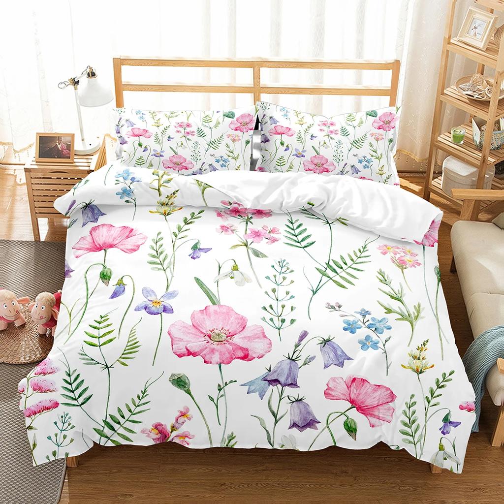 Botanical Flower Duvet Cover Single King Size Garden Leaves Floral Bedding Set Polyester Nature Theme Quilt Cover For Girl Women