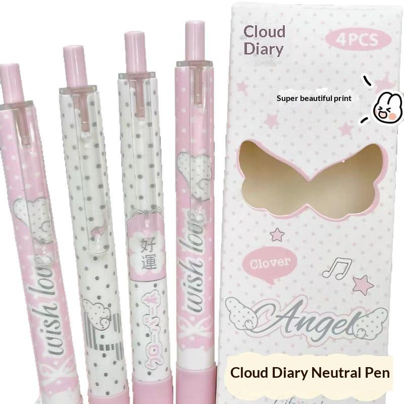 Angel Wings Press Pen High Value Korean Ins Aesthetic Quick Drying Black ST Tip Gel Pen for Portable Carry Outdoor Writing Use