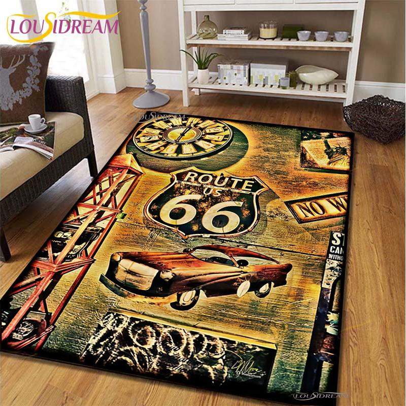 Route66 Motorcycle Carpet for Living Room Bedroom Rugs Kitchen Kids Door Unslip Floor Mats Birthday gift photography props Rug