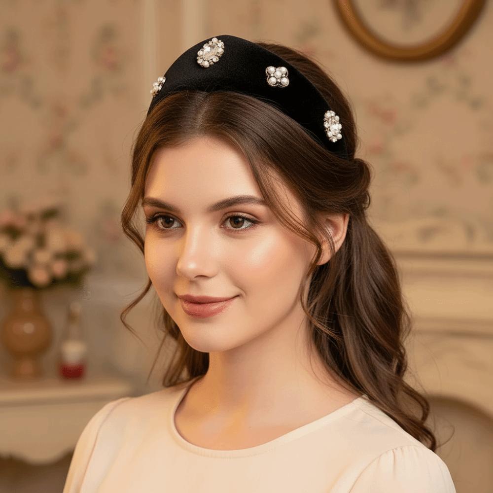 Baroque Crown Hair Hoop Elegant Vintage Hair Accessories Simple Rhinestone Pearls Hairband Party
