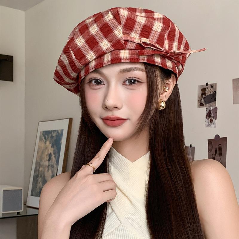 Early Autumn Thin Retro Plaid Octagonal Hat Fashion Beret Children Breathable Face Small Literary Newsboy Hat