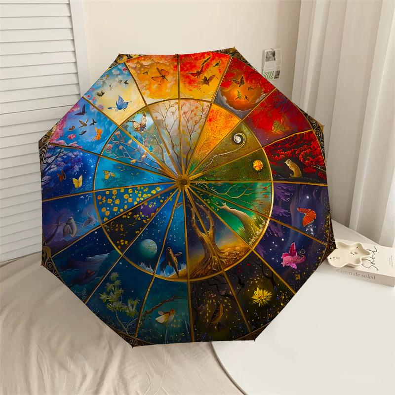 

1pc Wheel of Life Automatic Open/Close Umbrella with Windproof, 8-Rib Sturdy Canopy, Durable Ribs, Fashionable Design1255A
