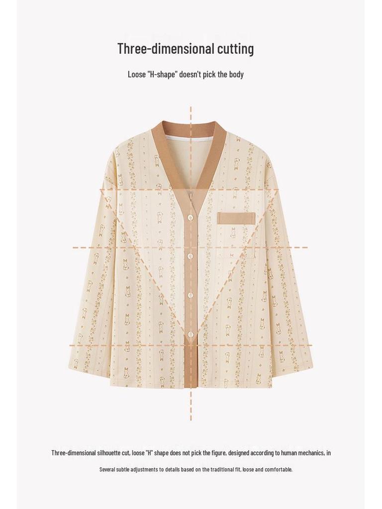 2025 Women's 100% Pure Cotton Pajamas: Long Sleeve Plus Size, Solid Color, Wearable Outside - Perfect for Autumn and Spring.