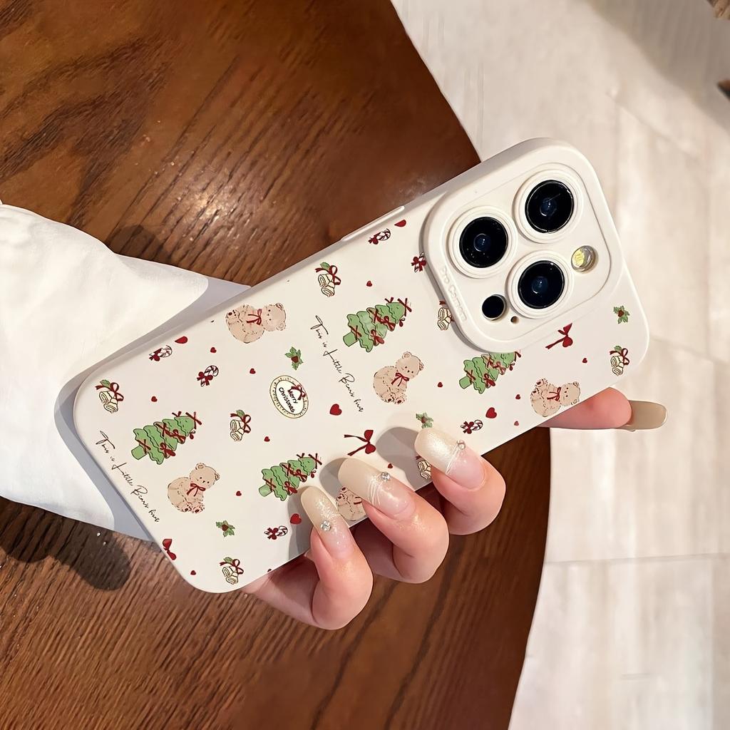 Weihnachtsbaumschleife Teddybär Handyhülle ist geeignet für iPhone 17, 16, 15, Plus, Pro, Max Serie Handys - ideal zum Verschenken als