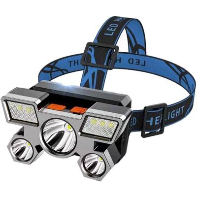 Rechargeable Headlamp, Super Bright Headlight 1000 Meters Visible Light Headlamp with USB Cable for Outdoor Camping (Grey 5 Light Source)