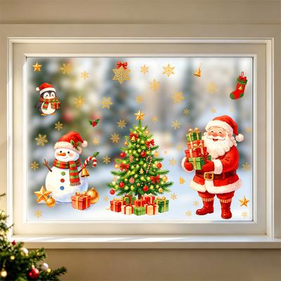 Christmas Static Glass Sticker Santa Claus Christmas Tree Rental House Window
