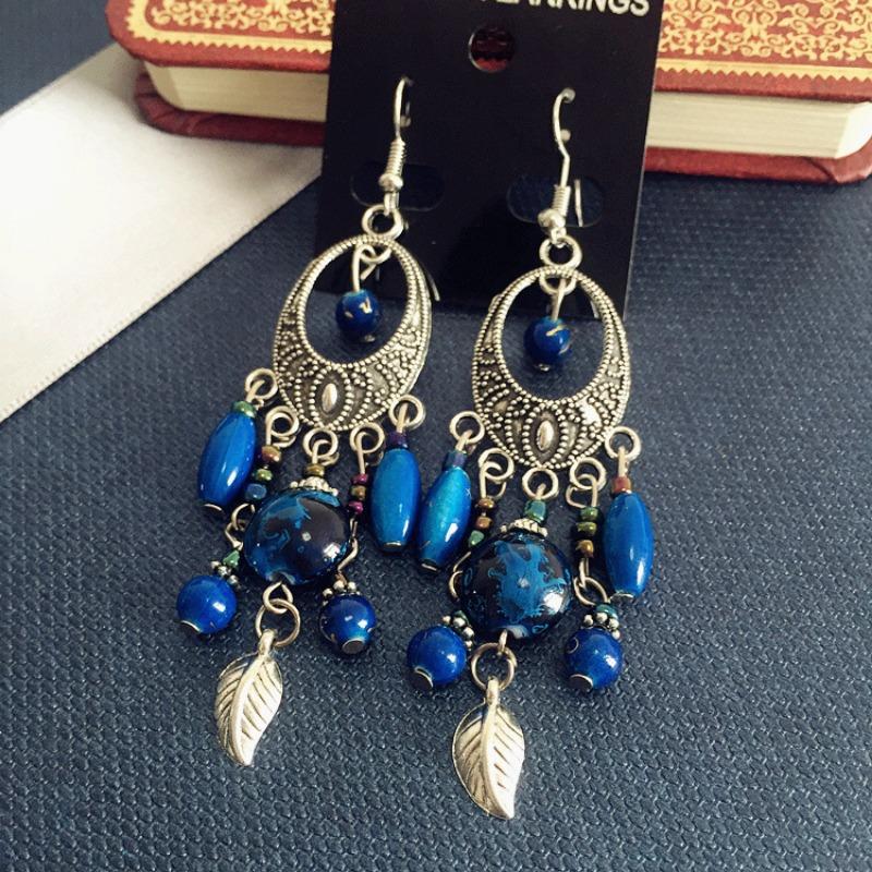 Bohemian Vintage Silver Earrings Muse Jewelry Face Skinny Earrings Tassel Long Earrings