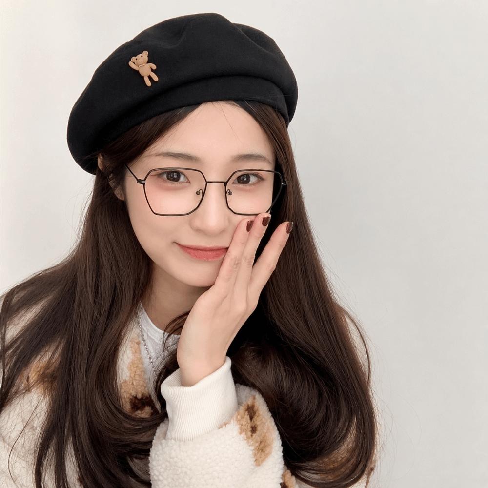 Solid Color Woolen Newsboy Hat Little Bear Beret Hat Retro Cloud Painter Cap  Women Girl
