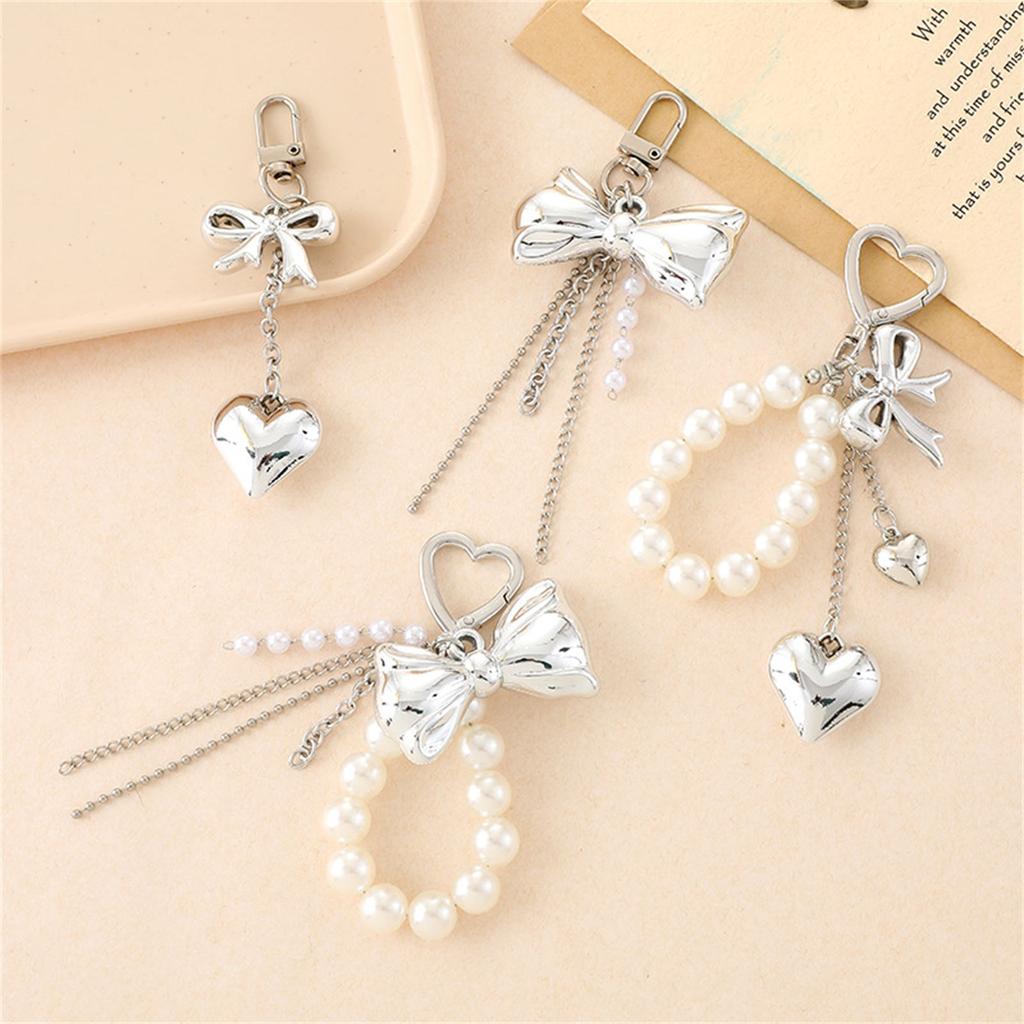 Pearl Bows Bag Charm Pendant Aesthetic Purse Charms Aesthetic Keychains Keyring for Women Backpack Purse Handbag Decors