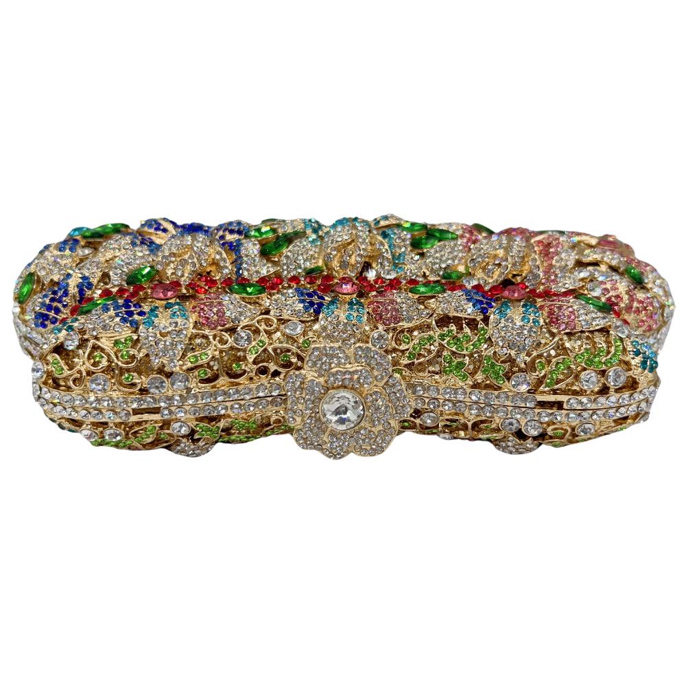 Crystal-Inlaid Rhinestone Evening Clutch with Hollow Carved Design