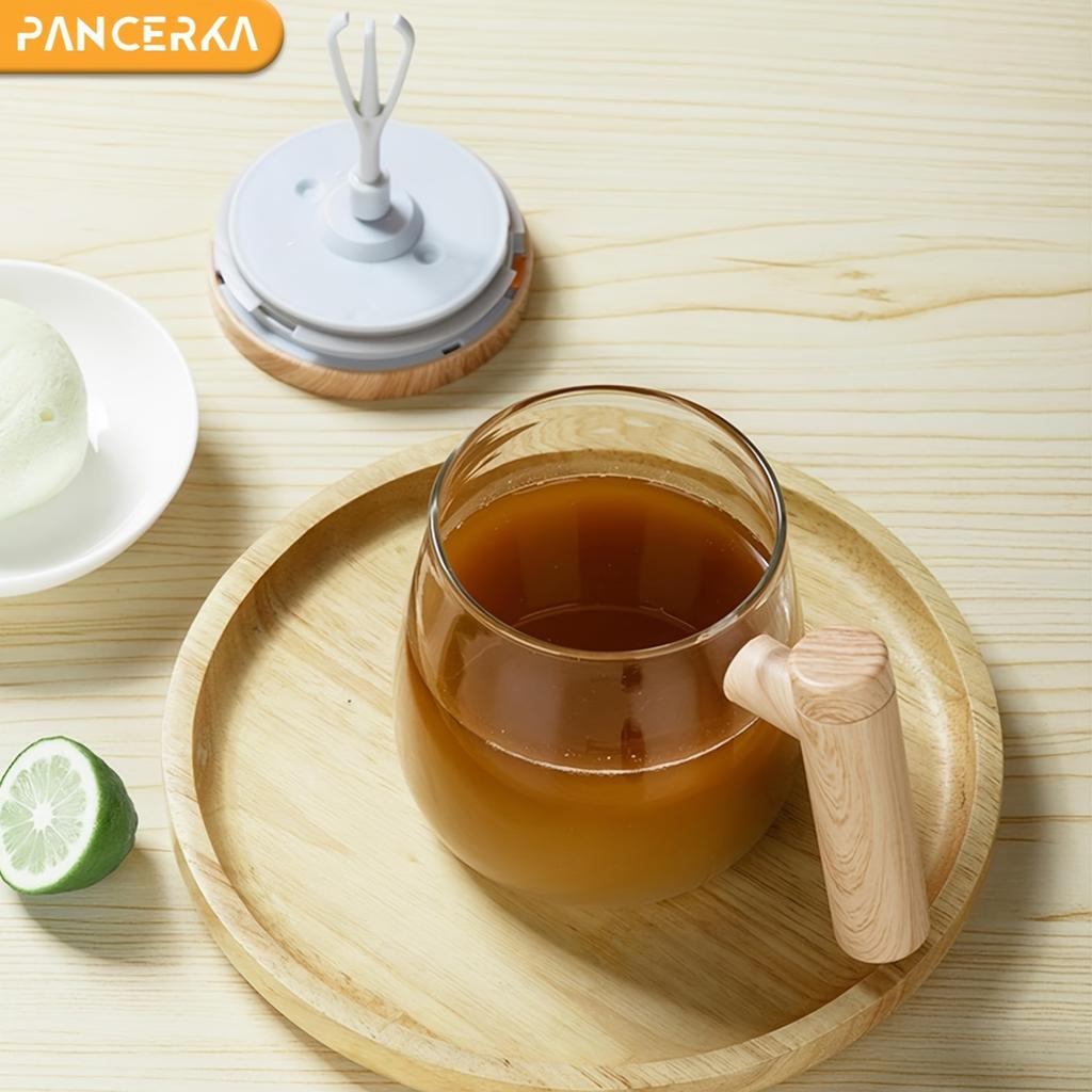 400ml Electric Self-Stirring Mug - High Borosilicate Glass Mixing Cup with Wooden Handle for Coffee, Milk, Protein Powder - Ideal for Home, Office