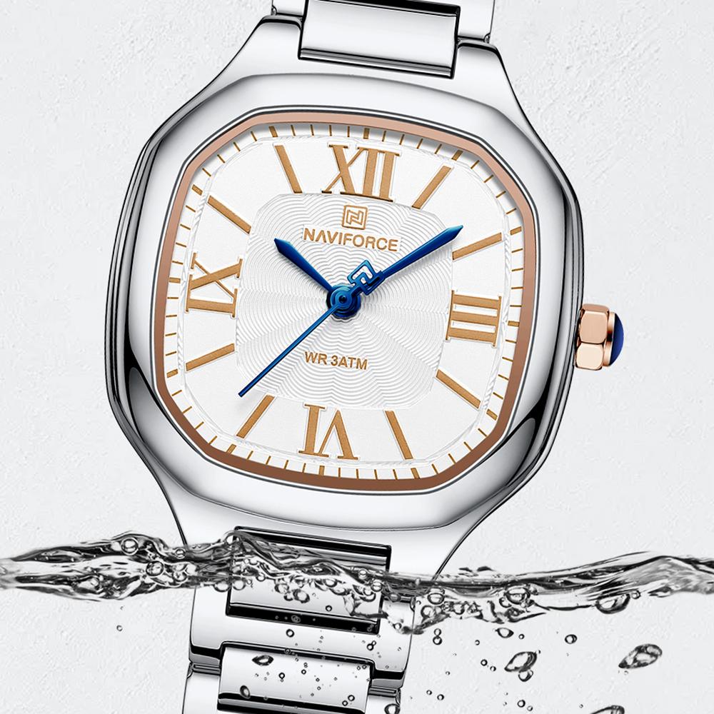 Naviforce Original Watch Women Waterpoof Stainless Steel Square Wristwatch Casual Elegant Ladies Watch Roman Numerals Dial NF5042
