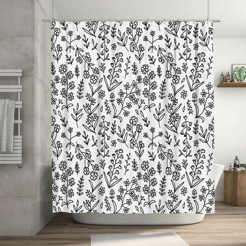 Vintage Style Black And White Floral Shower Curtain For Bathroom Decor Home Textiles