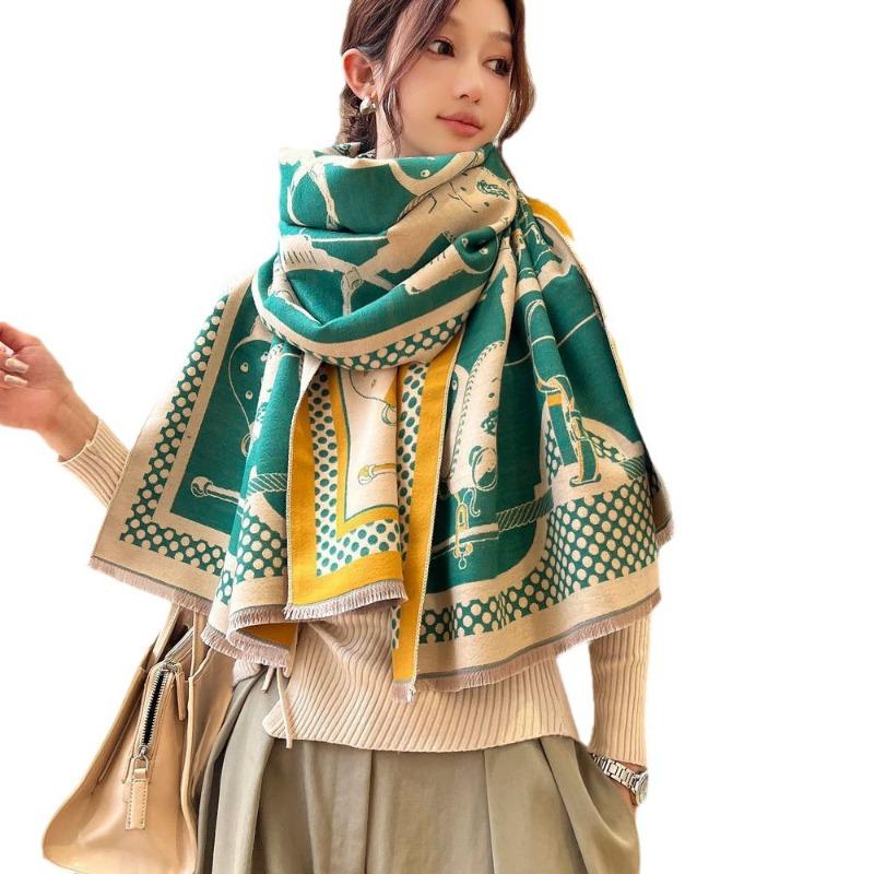 Light luxury high-end imitation cashmere jacquard scarf women's winter new versatile shawl windproof and warm thick scarf