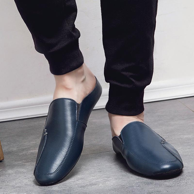 Man Summer Fashion Casual Shoes Male Breathable Backless Loafer Half Shoes Back Leather Muller Shoes Low Heel Shoes Half Slipper