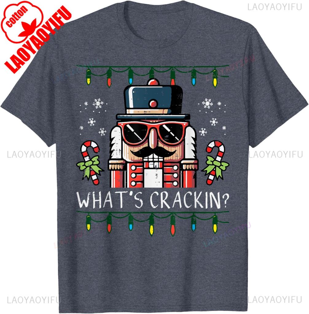 Frohe Weihnachten Nussknacker Whats Crackin Lustiges Zuckerstangenmuster Weihnachten Herren Damen Kinder Normales Kurzarm Freizeitstil T-Shirt